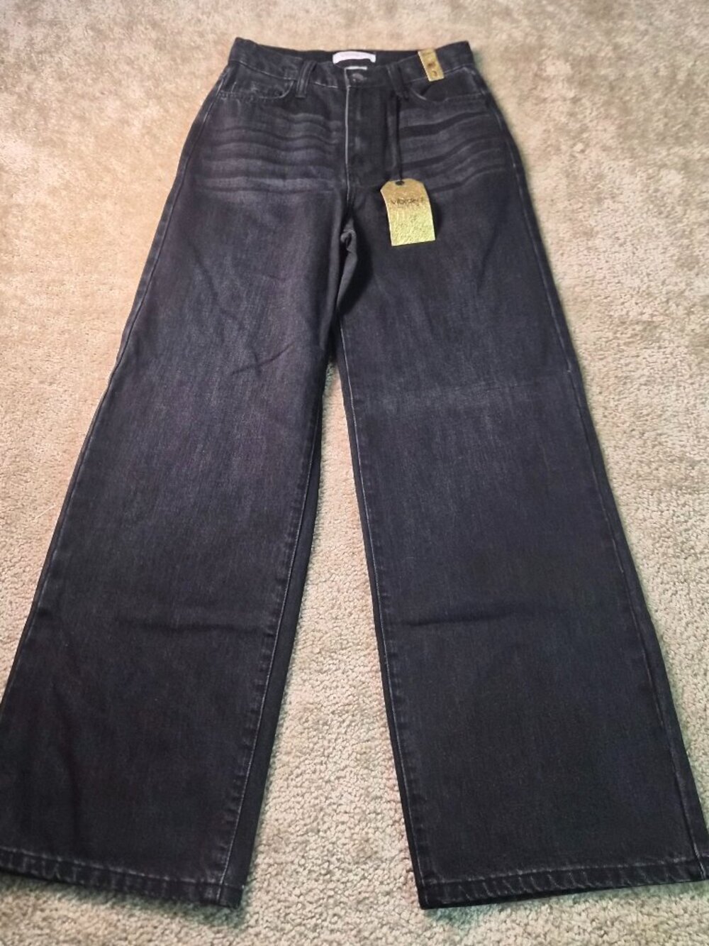 Vibrant MIU Jeans Wide Leg Womens Juniors Size 3 25 Black Boho Baggy NWT F828